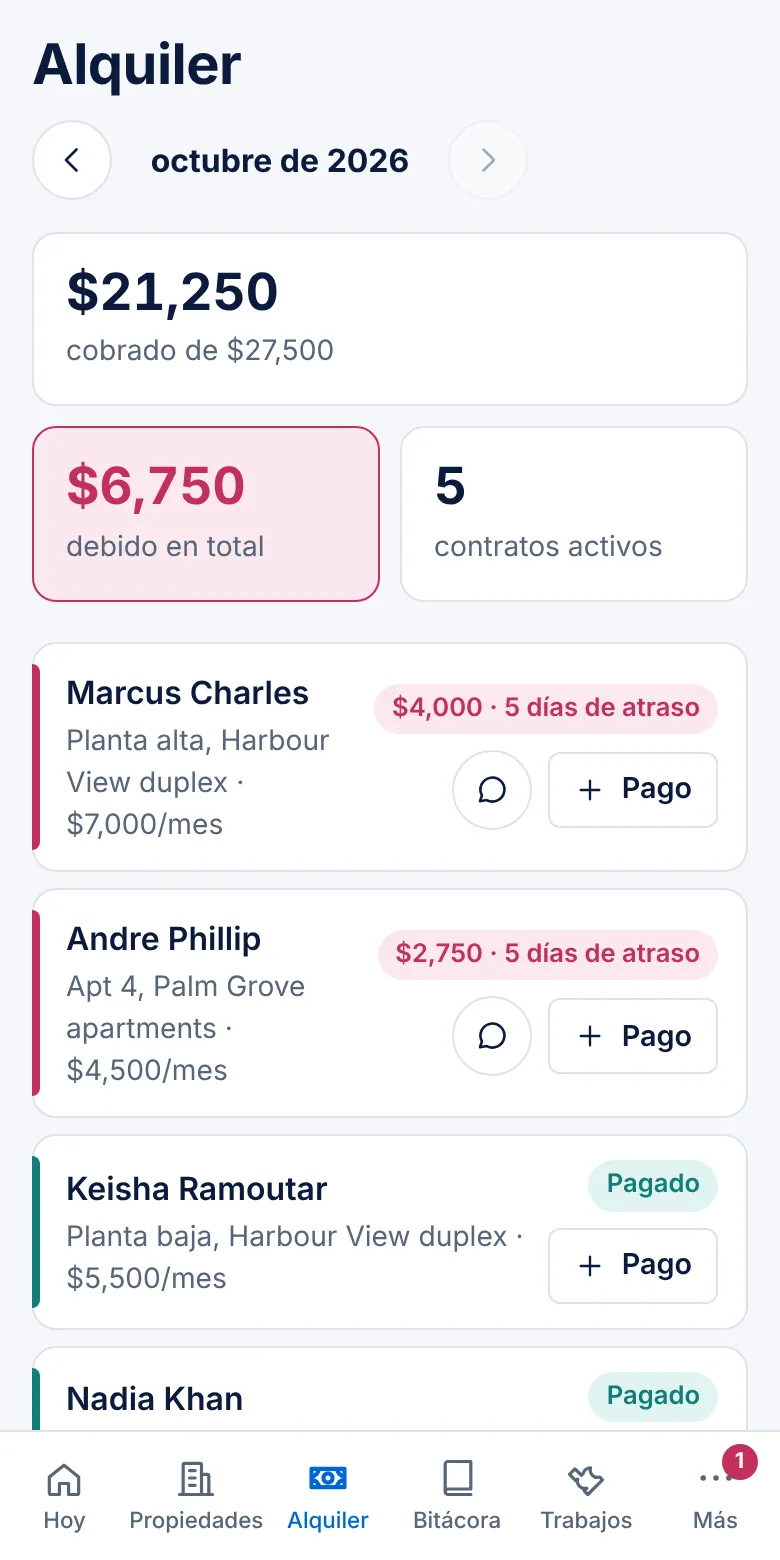 Pantalla Alquiler: quién pagó y quién está atrasado