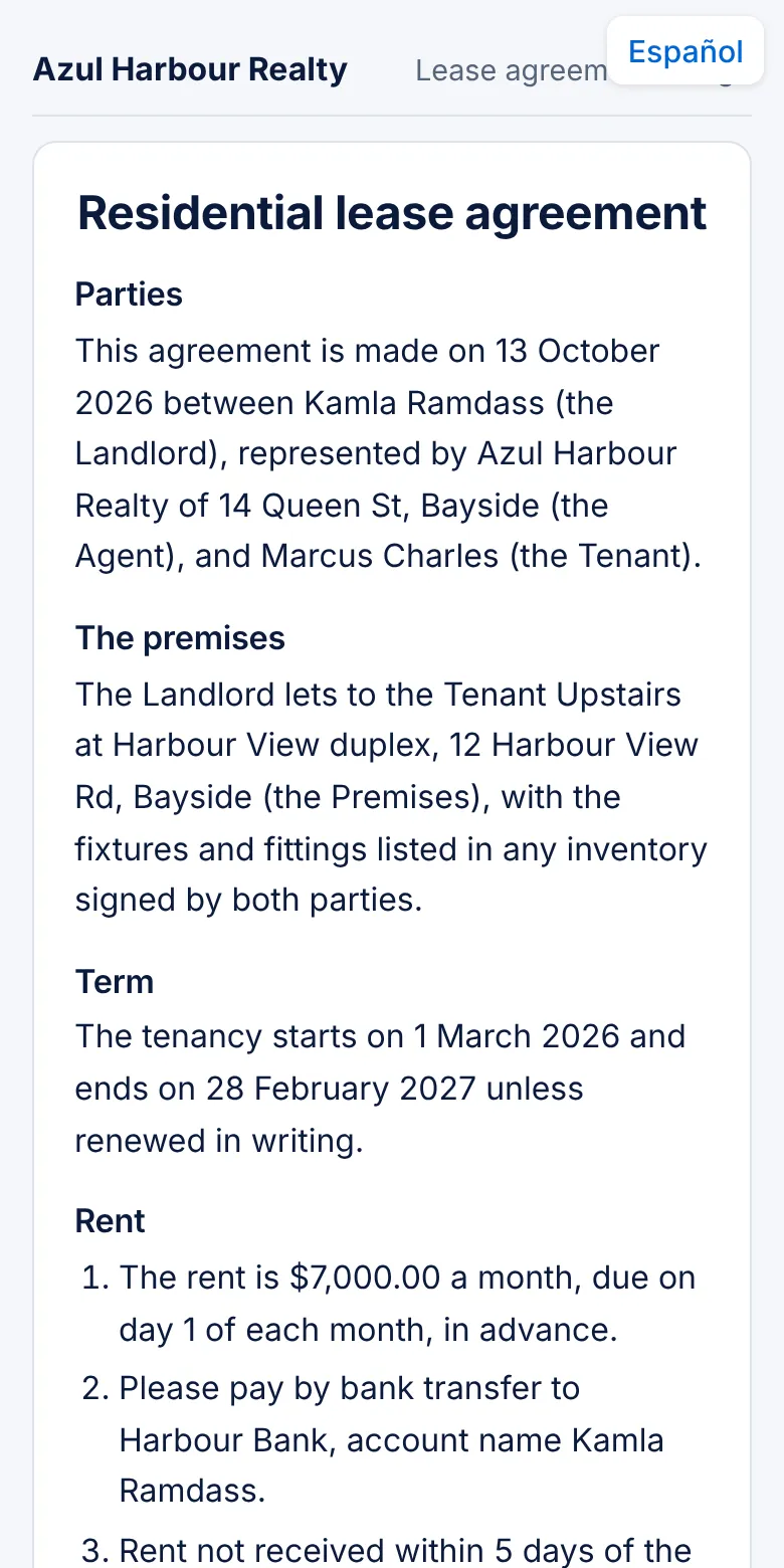 A lease agreement on the renter's phone, ready to sign